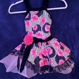 Floral Pink and Black Kids Costume Dress